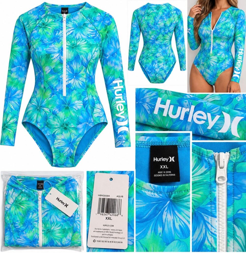 Hurley HBN30004 Floral Long Sleeve One Piece Swimsuit Rashguard XXL NWT